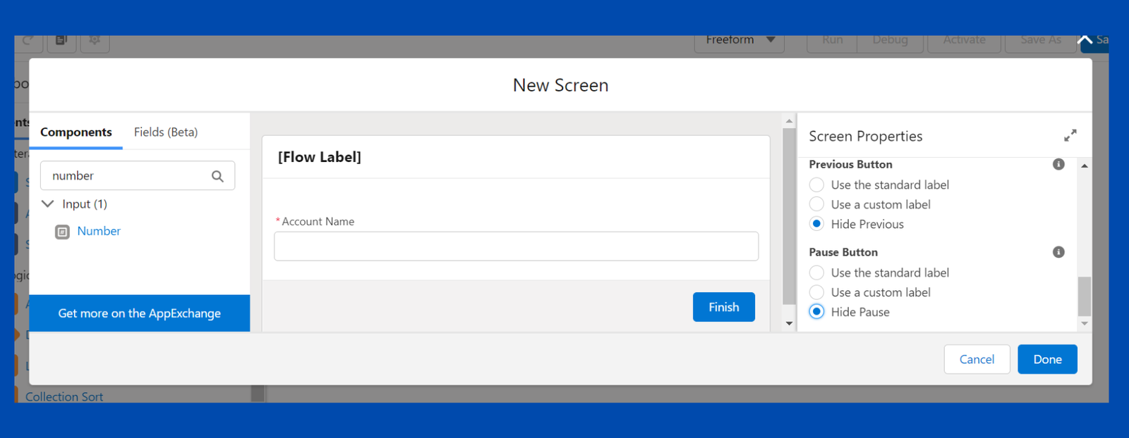 drag components to the screen flow