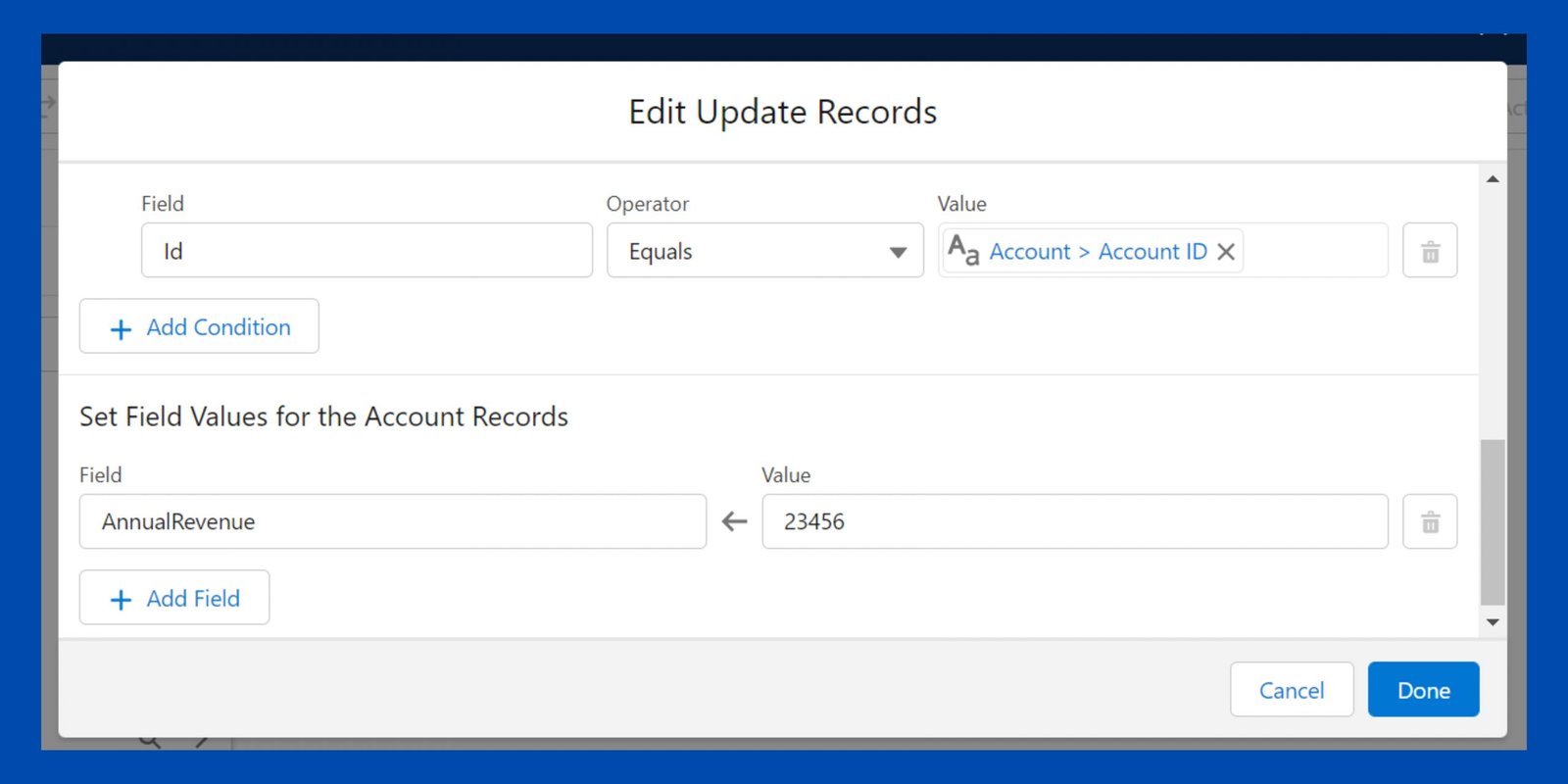 add conditions in update record element salesforce flow