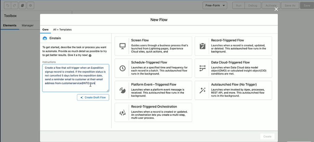 Einstein Salesforce Flow Initiation screen