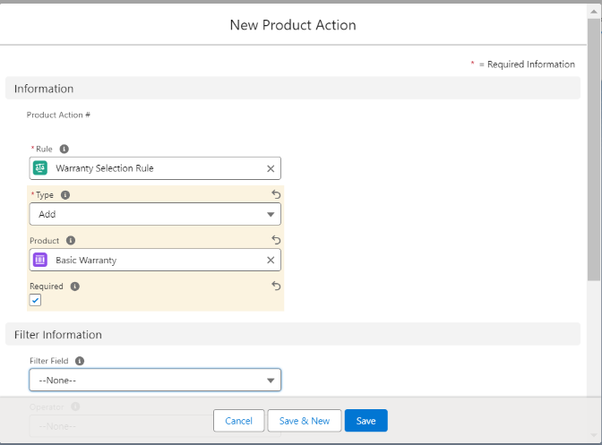 New Action in Product Rule in Salesforce CPQ