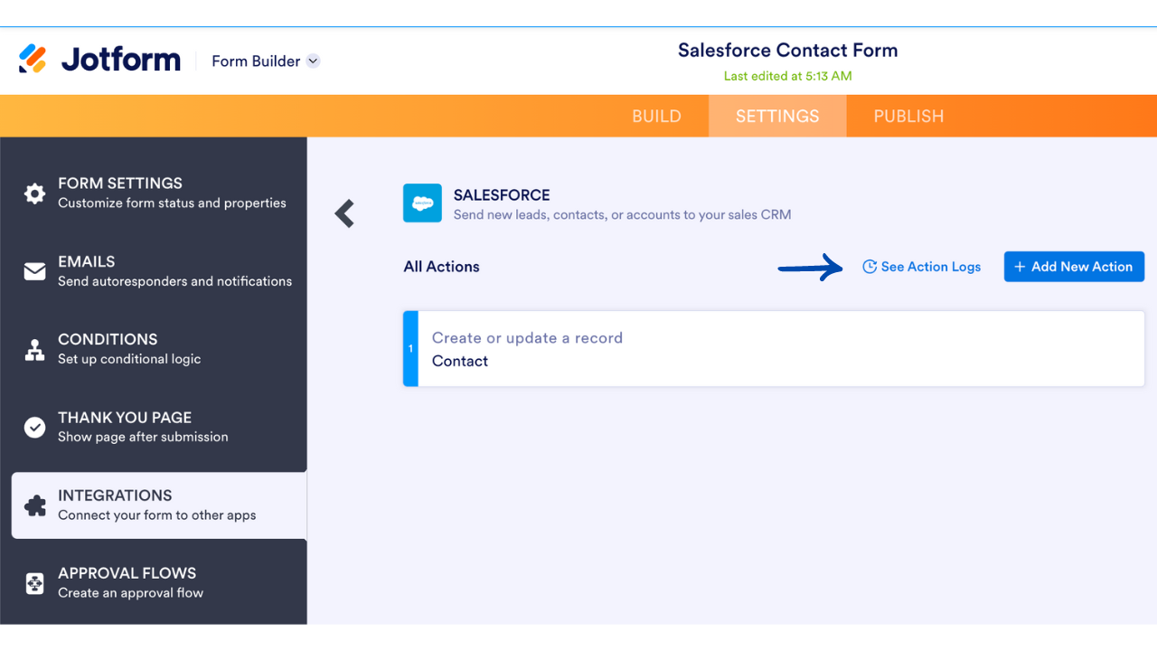 Salesforce with Jotform Integration Logs