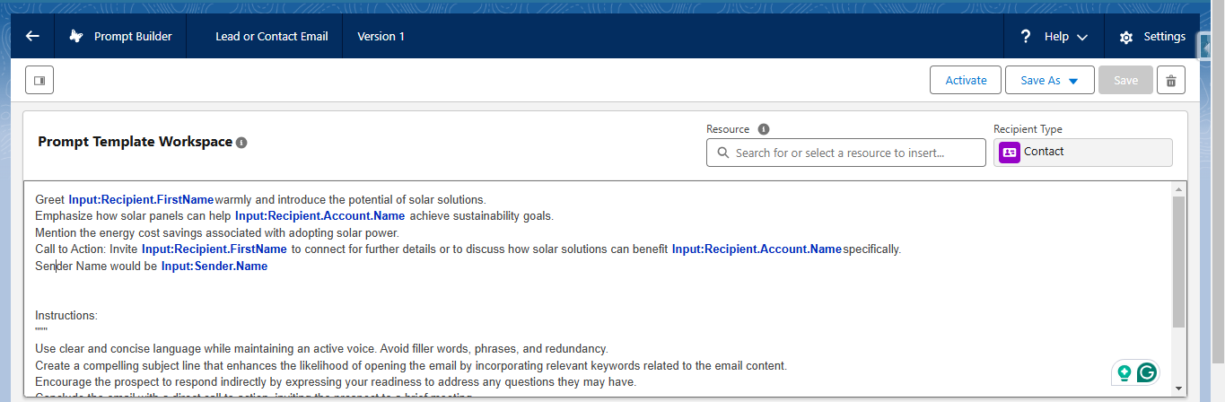 Prompt Builder in Salesforce