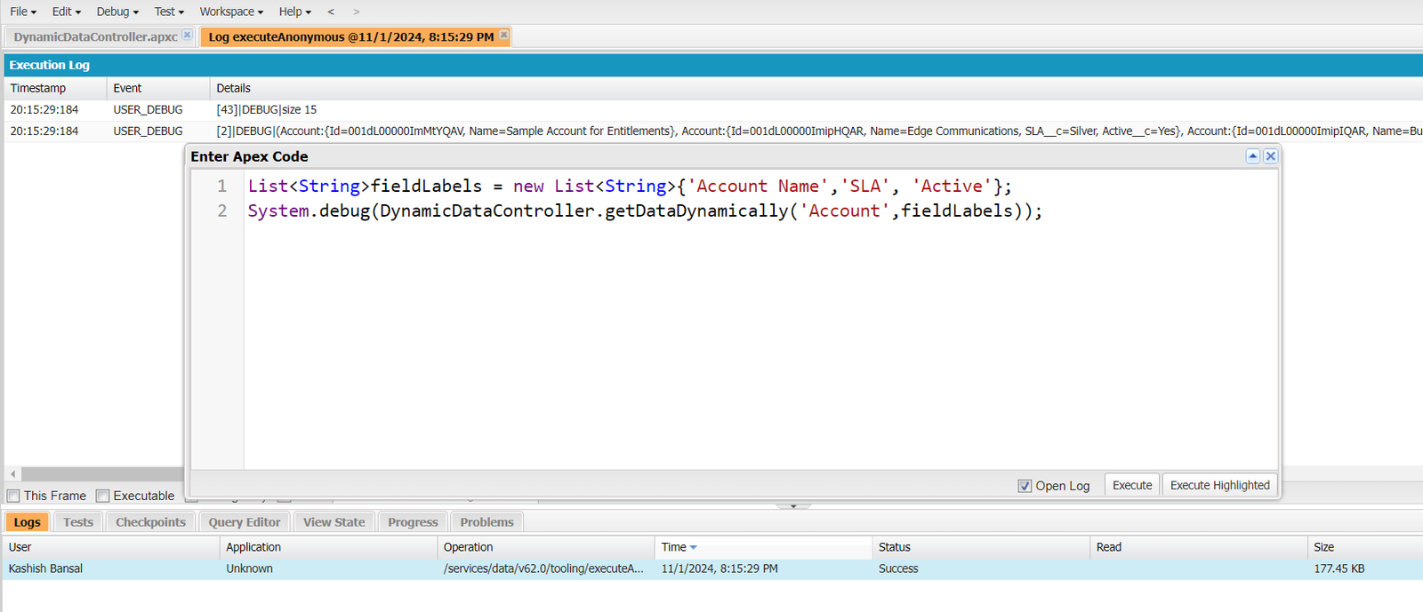 Database.query output