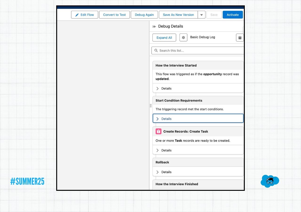 Top Flow Features in Salesforce Summer \'25 Release - Debug panel