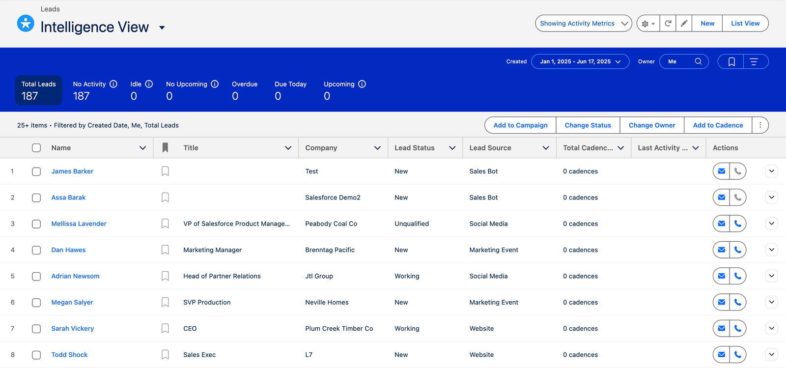 Lead Activity Metrics View