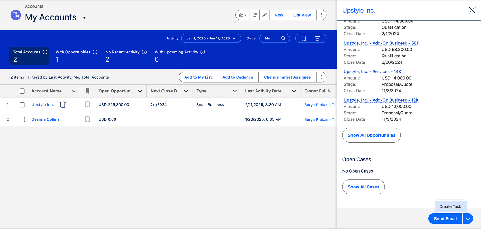 account intelligence view side panel information