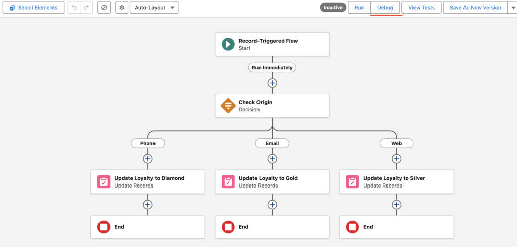 Flow with debug button