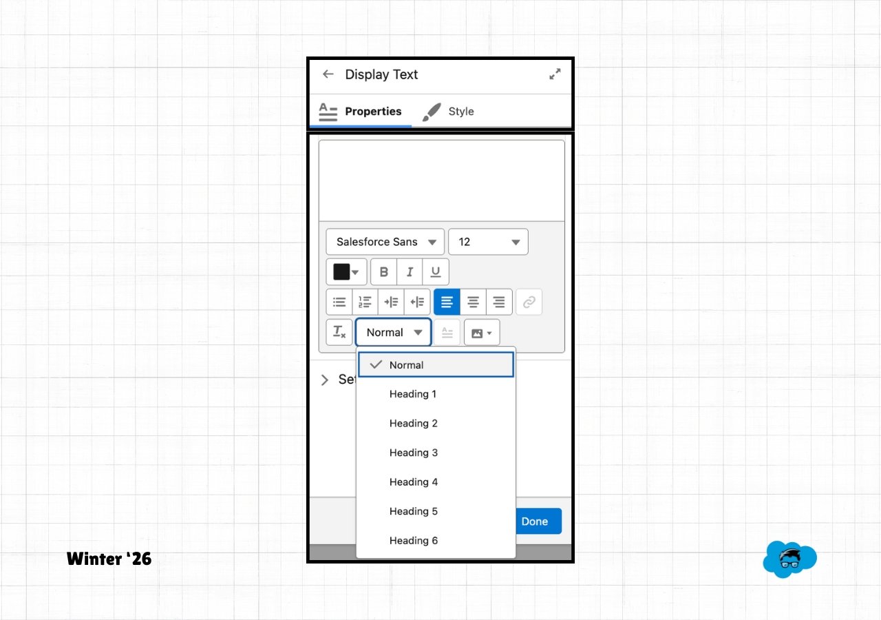 Formatting Headings and Paragraphs in Screen Component