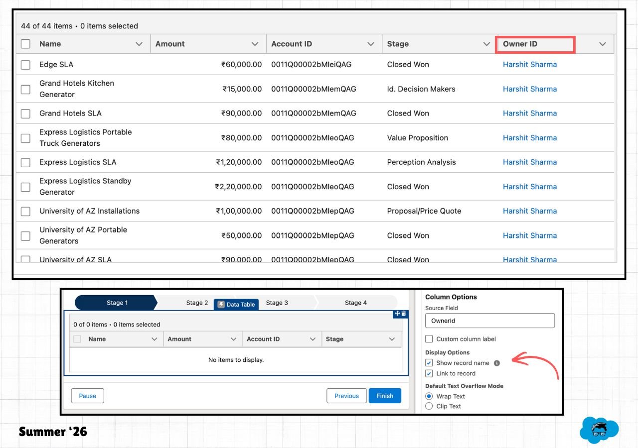 Enhanced data table - Top Flow Features in Salesforce Summer '26 Release